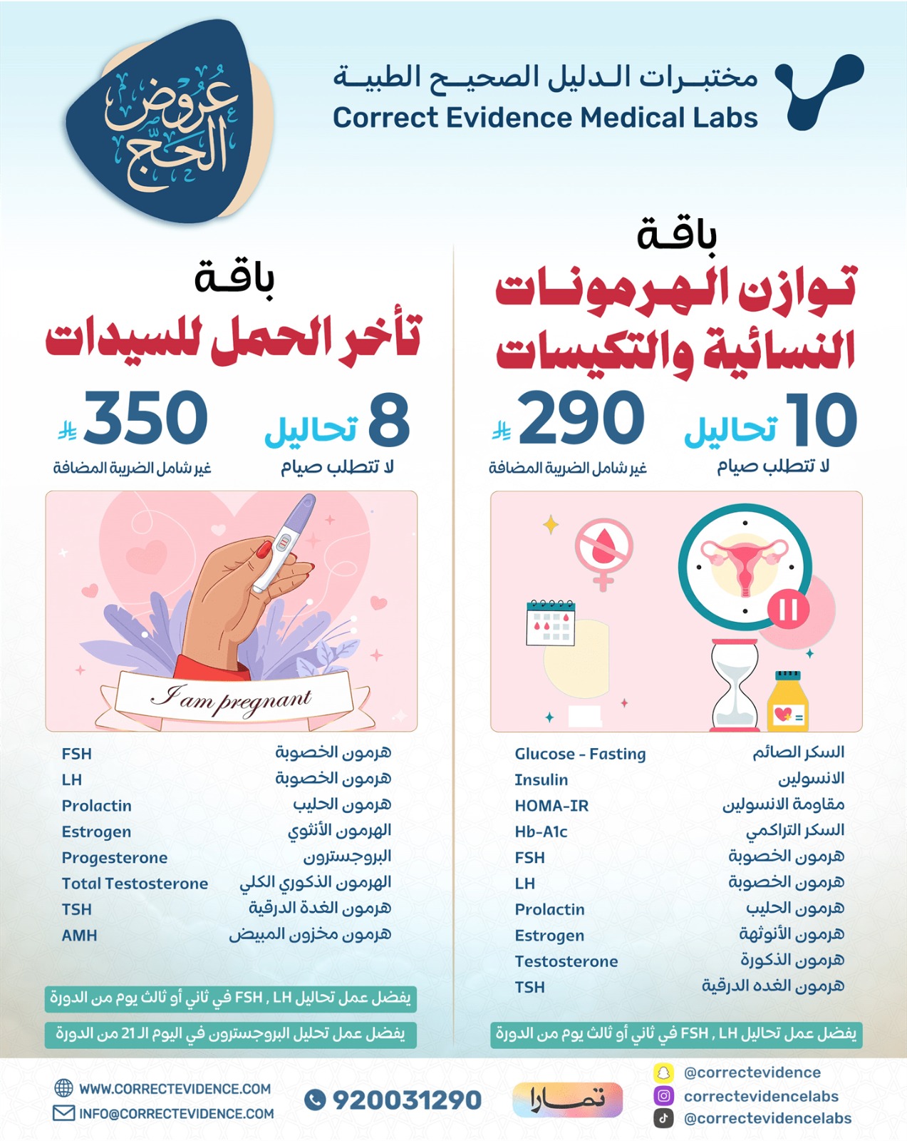 باقات الهرمونات وتأخر الحمل  - مختبرات الدليل الصحيح