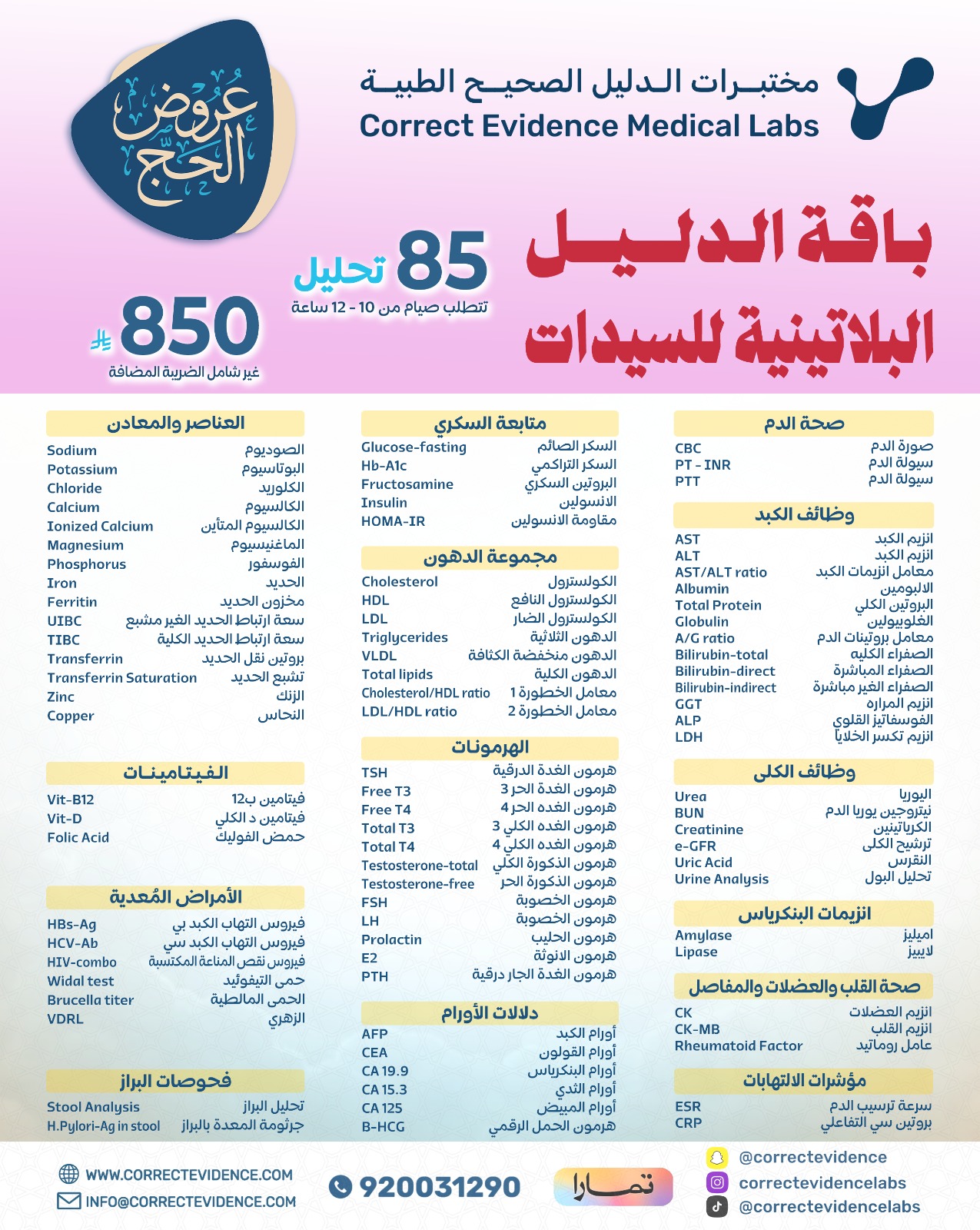 باقة الدليل البلاتينية للنساء  - مختبرات الدليل الصحيح