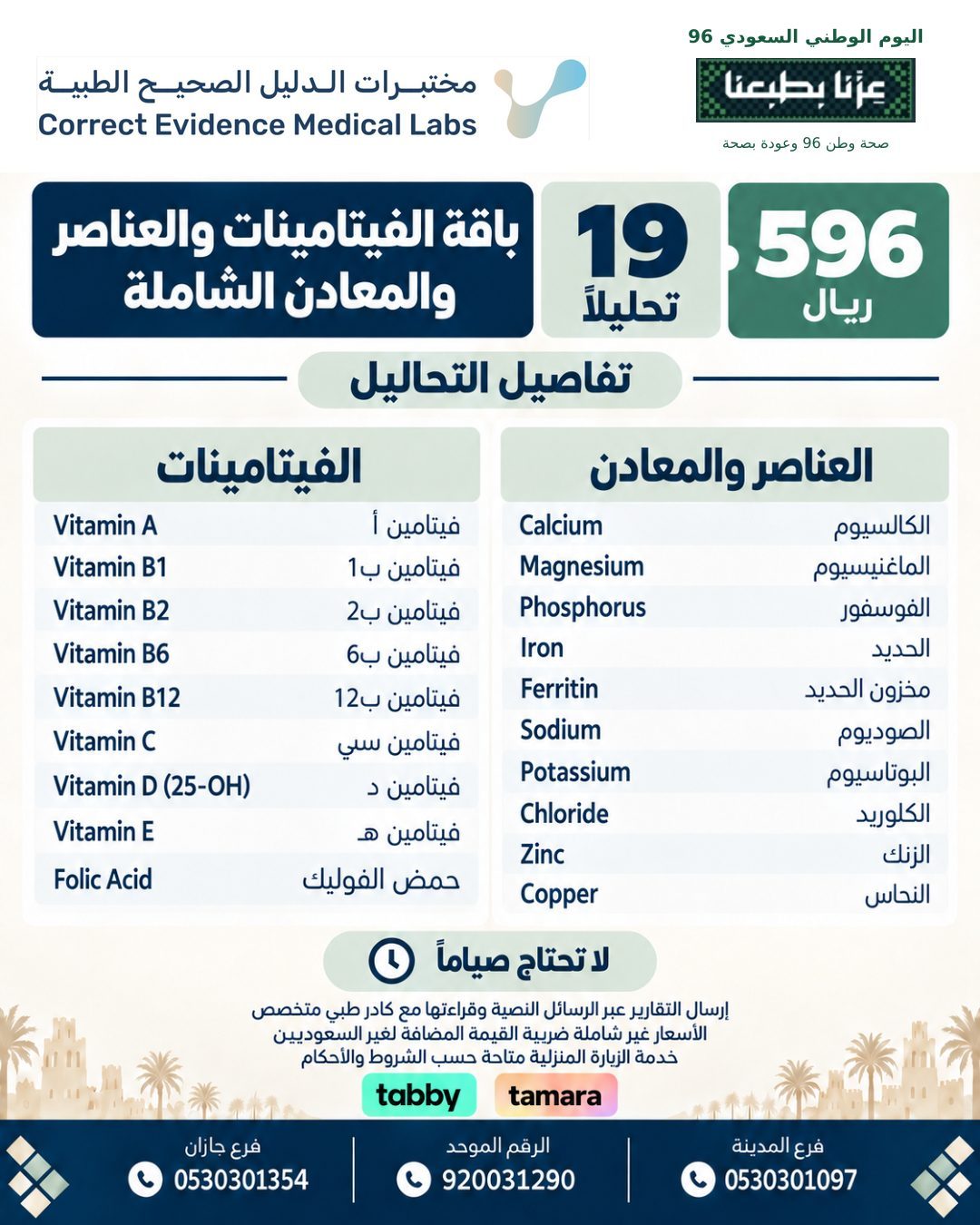  باقة الفيتامينات والمعادن الشامله - مختبرات الدليل الصحيح